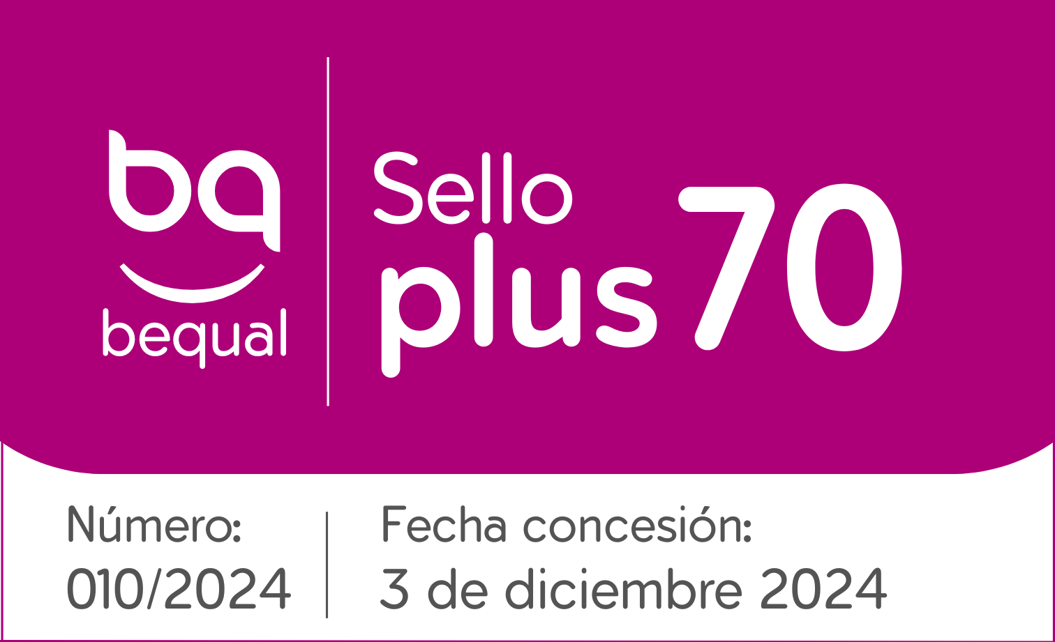 Logotipo del sello Bequal Plus 70 correspondiente a la licencia del INAP